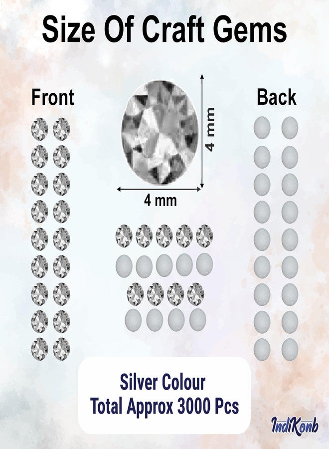 INDIKONB Round Resin Rhinestones for Craft, Embroidery, Jewellery Making | Sparkling Flat Stone Embellishments for DIY Projects (Silver 4MM) - Image 2